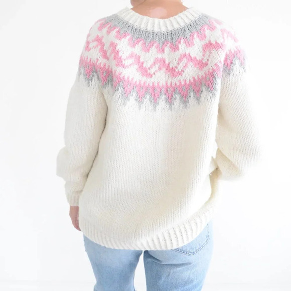 Vintage Handmade Cream Cowichan Chunky Fair Isle Icelandic Fisherman Cabincore M - Picture 3 of 12